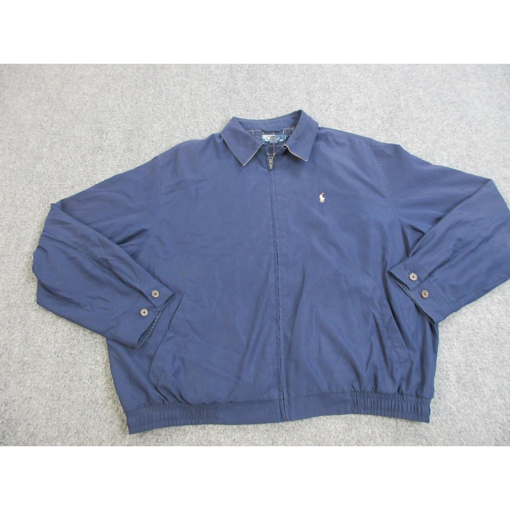 Vintage Polo Ralph Lauren Jacket Mens XL Blue Cotton Lined Harrington Full Zip